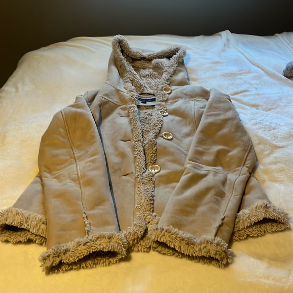 Gorgeous faux fur lined suede shelled jacket.